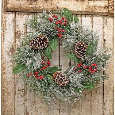 Snowy Long Needle PIne & Berry Wreath - The Fox Decor